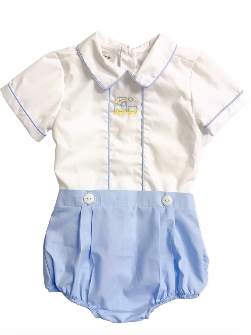 NWT Baby Blessings Boys Blue Train Romper